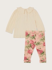 Monsoon Newborn Betsy Pointelle 100% Cotton Top and Floral Leggings Set - Imagen 2 de 3