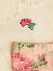 Monsoon Newborn Betsy Pointelle 100% Cotton Top and Floral Leggings Set - Imagen 3 de 3