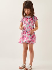 Monsoon Pink Tropical Floral Shirred Top and Skort Set - Image 1 of 4