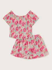 Monsoon Pink Tropical Floral Shirred Top and Skort Set - Image 2 of 4
