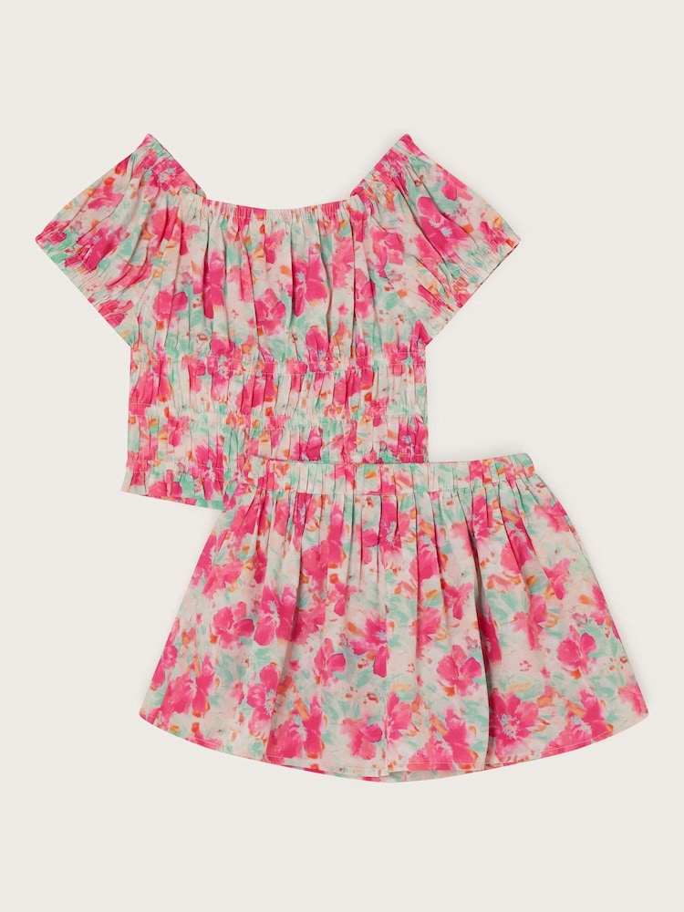 Monsoon Pink Tropical Floral Shirred Top and Skort Set - Image 3 of 4