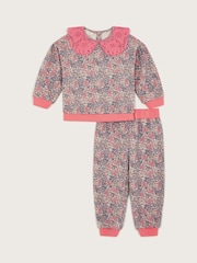 Monsoon Purple Baby Floral Print Sweatshirt and Joggers Set - Image 1 of 3
