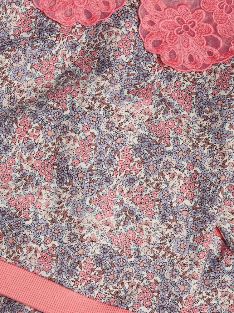 Monsoon Purple Baby Floral Print Sweatshirt and Joggers Set - Image 3 of 3