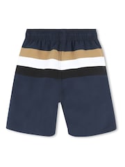 BOSS Blue Colour Block Stripe Swim Shorts - Image 2 of 2