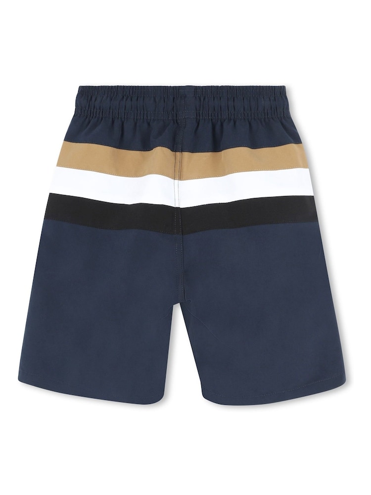 BOSS Blue Colour Block Stripe Swim Shorts - Image 2 of 2