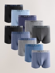 Blue/Grey/Black Cotton Rich Trunk Boxers 10 Pack - Image 1 of 14