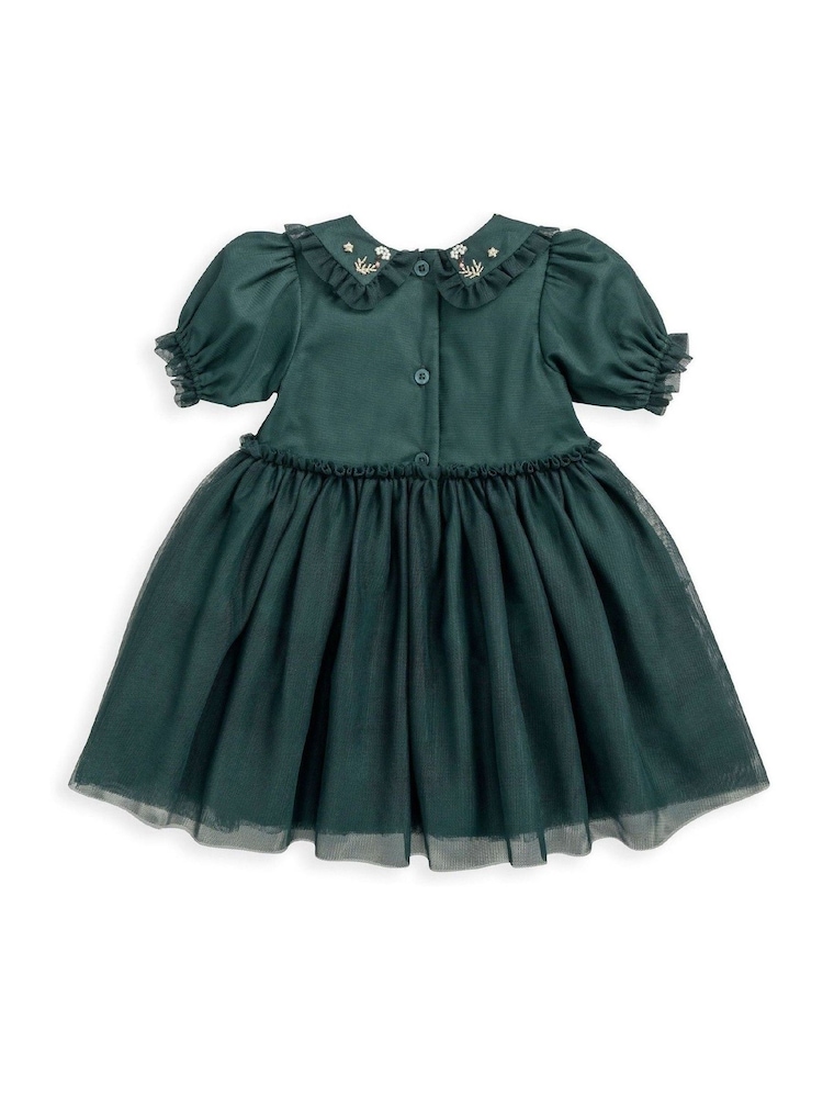 Mamas & Papas Green Embroidered Mesh 100% Cotton Dress - Image 2 of 2
