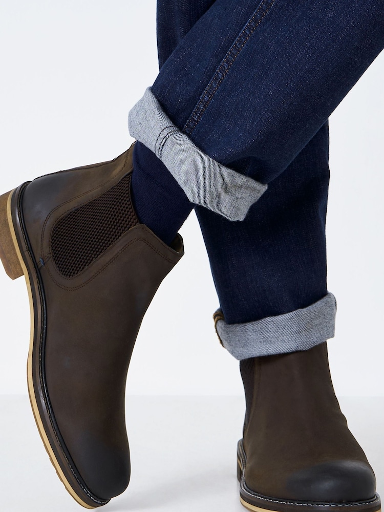 Crew Clothing Brown Parker Leather Chelsea Brown Boots - Image 2 of 6