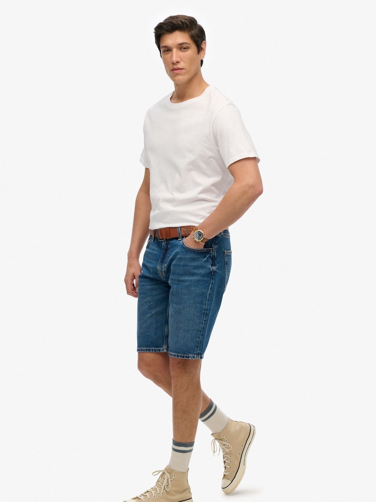 Superdry Blue Denim Vintage Straight Shorts - Image 4 of 7