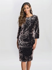 Gina Bacconi Arianne Sequin Velvet Black Dress - Image 1 of 6