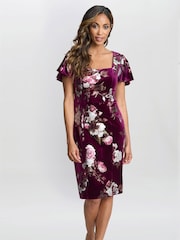 Gina Bacconi Paulina Square Neck Foil Printed Velvet Dress - Image 1 of 5