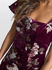 Gina Bacconi Paulina Square Neck Foil Printed Velvet Dress - Image 4 of 5