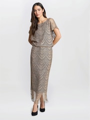 Gina Bacconi Arleen Long Blouson Fringe Hem Dress - Image 3 of 5