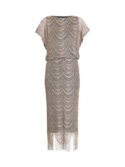 Gina Bacconi Arleen Long Blouson Fringe Hem Dress - Image 5 of 5