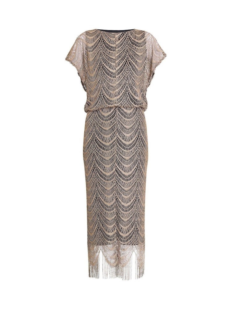 Gina Bacconi Arleen Long Blouson Fringe Hem Dress - Image 5 of 5