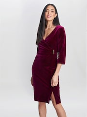 Gina Bacconi Red Rachael Velvet Dress With Gold Trim - Image 1 of 5