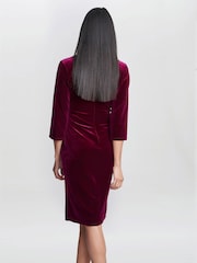 Gina Bacconi Red Rachael Velvet Dress With Gold Trim - Image 2 of 5