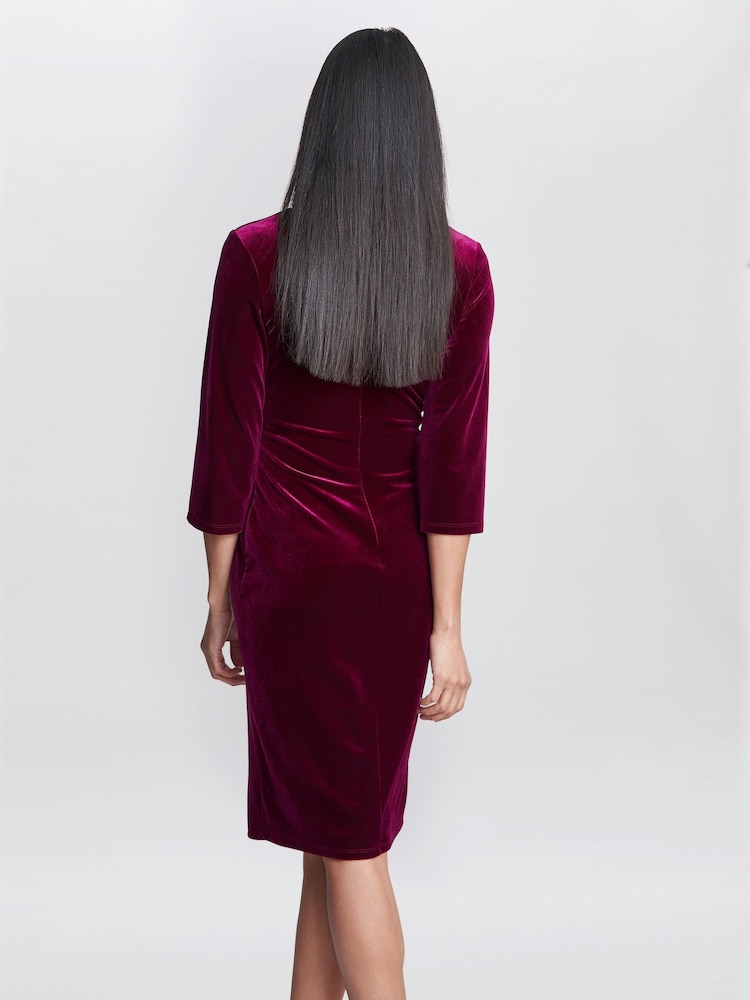 Gina Bacconi Red Rachael Velvet Dress With Gold Trim - Image 2 of 5