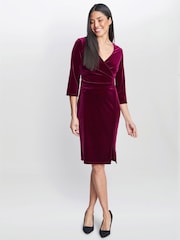 Gina Bacconi Red Rachael Velvet Dress With Gold Trim - Image 3 of 5