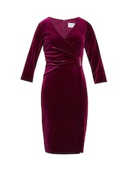 Gina Bacconi Red Rachael Velvet Dress With Gold Trim - Image 5 of 5