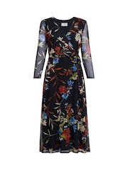 Gina Bacconi Tasmine Floral Mesh Wrap Black Dress - Imagen 5 de 5