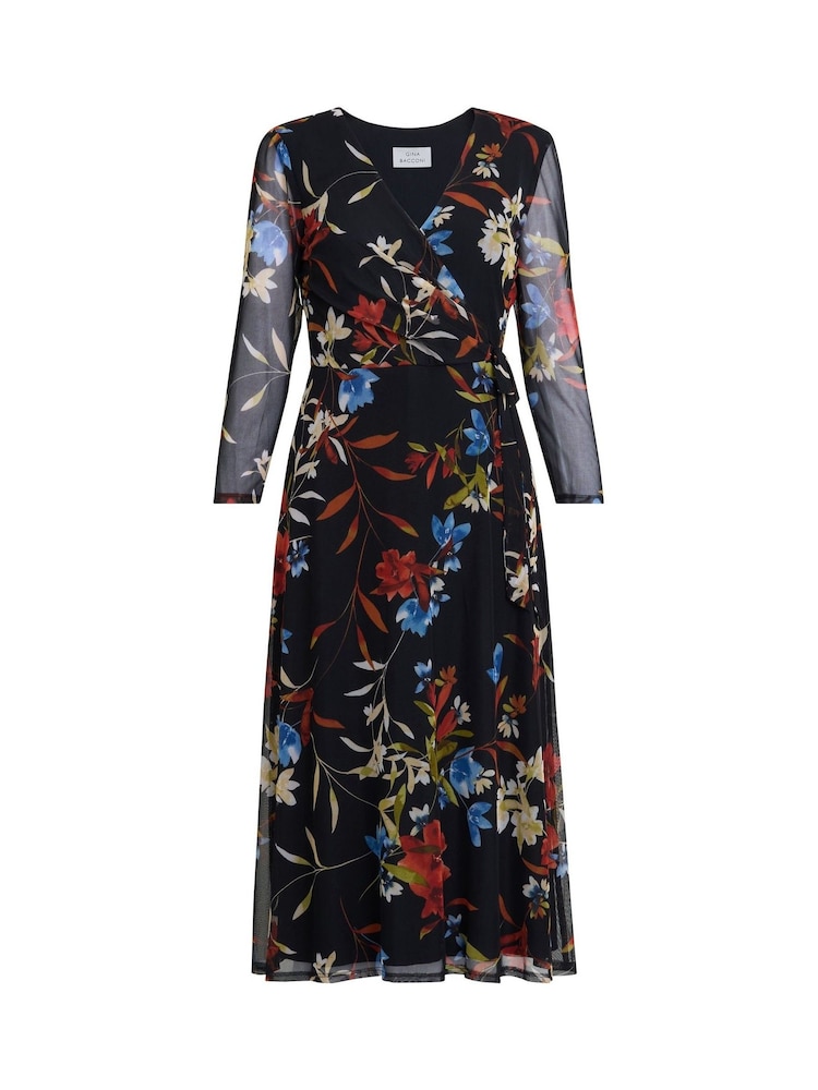 Gina Bacconi Tasmine Floral Mesh Wrap Black Dress - Imagen 5 de 5