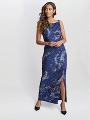Gina Bacconi Blue Blake Floral Sequin Ankle Length Dress - Image 1 of 5