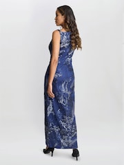 Gina Bacconi Blue Blake Floral Sequin Ankle Length Dress - Image 2 of 5