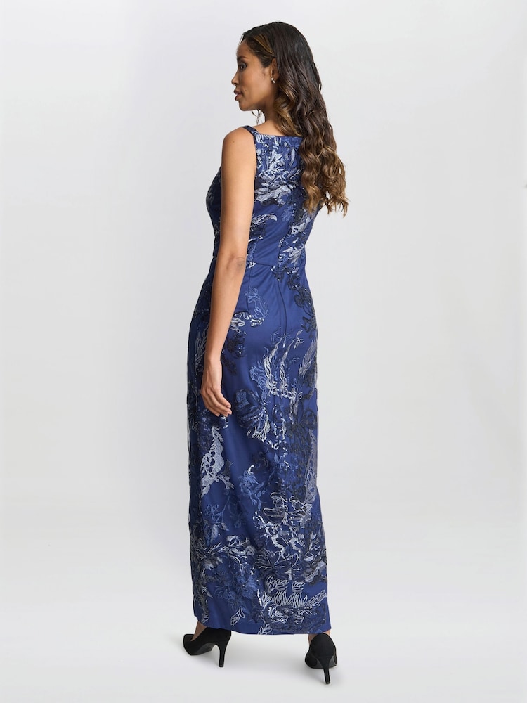 Gina Bacconi Blue Blake Floral Sequin Ankle Length Dress - Image 2 of 5