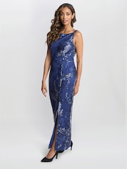 Gina Bacconi Blue Blake Floral Sequin Ankle Length Dress - Image 3 of 5