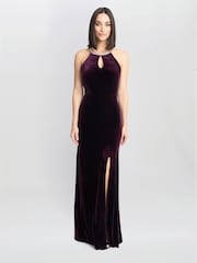 Gina Bacconi Purple Deedee Velvet Halter Keyhole Maxi Dress - Image 1 of 6
