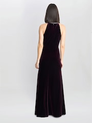 Gina Bacconi Purple Deedee Velvet Halter Keyhole Maxi Dress - Image 2 of 6