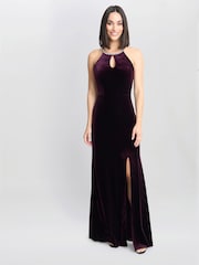 Gina Bacconi Purple Deedee Velvet Halter Keyhole Maxi Dress - Image 3 of 6
