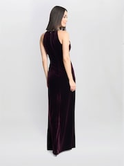 Gina Bacconi Purple Deedee Velvet Halter Keyhole Maxi Dress - Image 5 of 6