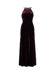 Gina Bacconi Purple Deedee Velvet Halter Keyhole Maxi Dress - Image 6 of 6