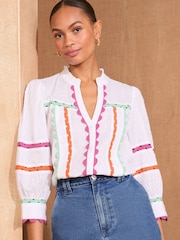 Love & Roses Ric Rac 3/4 Sleeve 100% Cotton Blouse - Imagen 1 de 4