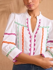 Love & Roses Ric Rac 3/4 Sleeve 100% Cotton Blouse - Imagen 2 de 4