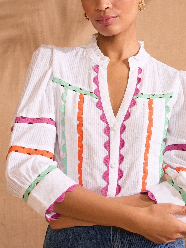 Love & Roses Ric Rac 3/4 Sleeve 100% Cotton Blouse - Imagen 2 de 4
