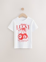 White 100% Cotton Feeling Lucky Cherry T-Shirt - Image 1 of 1