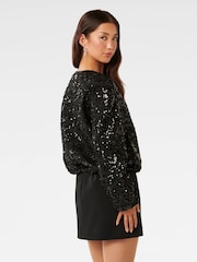 Forever New Black Robyn Sequin Bomber Jacket - Image 2 of 5