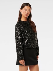 Forever New Black Robyn Sequin Bomber Jacket - Image 4 of 5