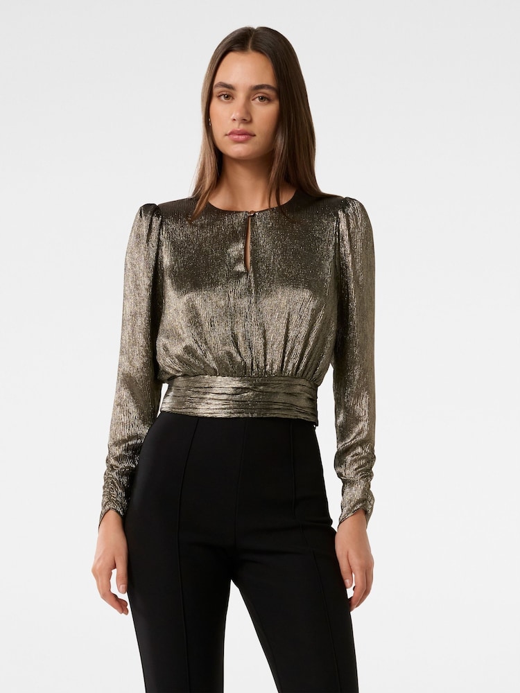 Forever New Gold Riya Sparkle Button Front Top - Image 1 of 5