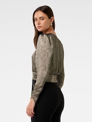 Forever New Gold Riya Sparkle Button Front Top - Image 2 of 5