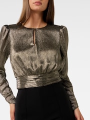 Forever New Gold Riya Sparkle Button Front Top - Image 4 of 5