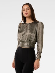 Forever New Gold Riya Sparkle Button Front Top - Image 5 of 5