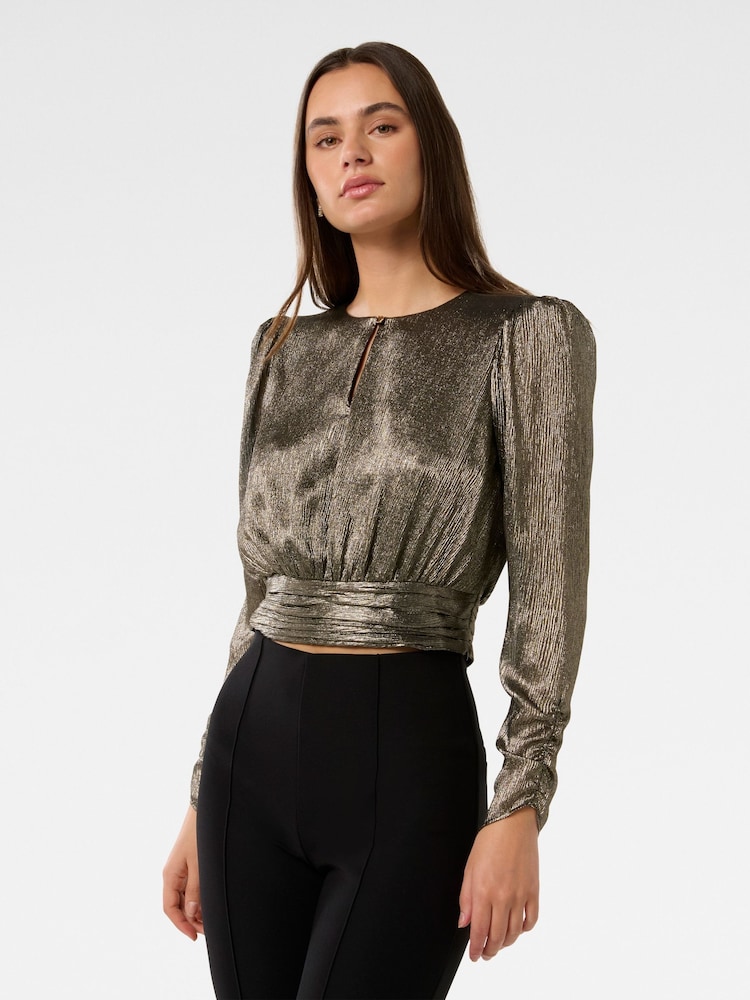 Forever New Gold Riya Sparkle Button Front Top - Image 5 of 5
