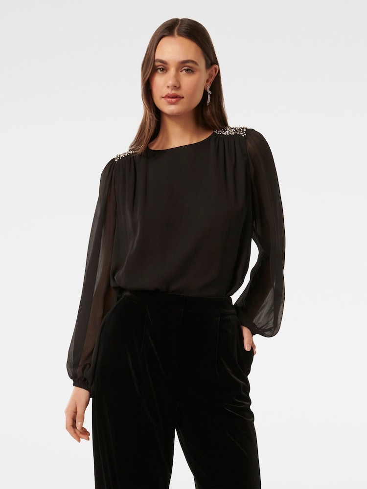 Forever New Black Dolly Embellished Blouse - Image 1 of 5