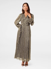 Forever New Gold Tyler Plisse Belted Midi Dress - Image 1 of 5