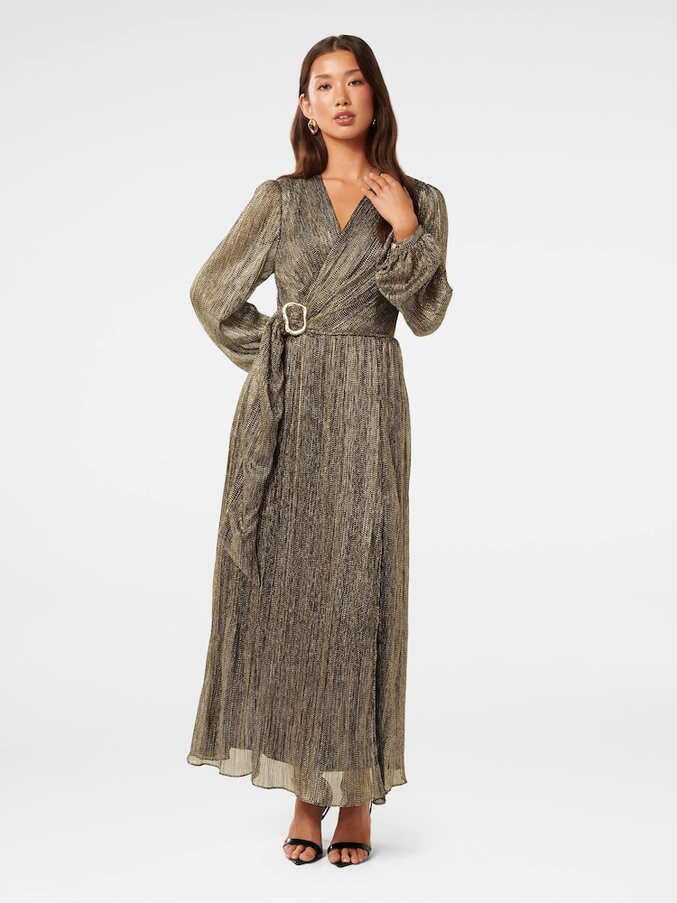 Forever New Gold Tyler Plisse Belted Midi Dress - Image 1 of 5