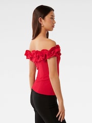 Forever New Red Stephanie Ruffle Off Shoulder Bustier Top - Image 2 of 5